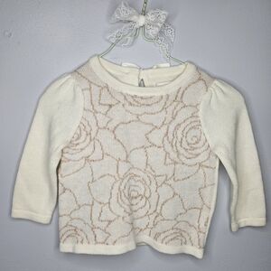 Janie and Jack 3 to 6 Months Cream & Rose Gold Floral Sweater